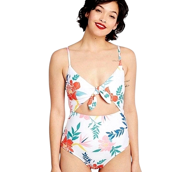 Modcloth Other - SALE ModCloth Siena Floral Front Tie Bust One Piece Cut Out Waist Swimsuit S